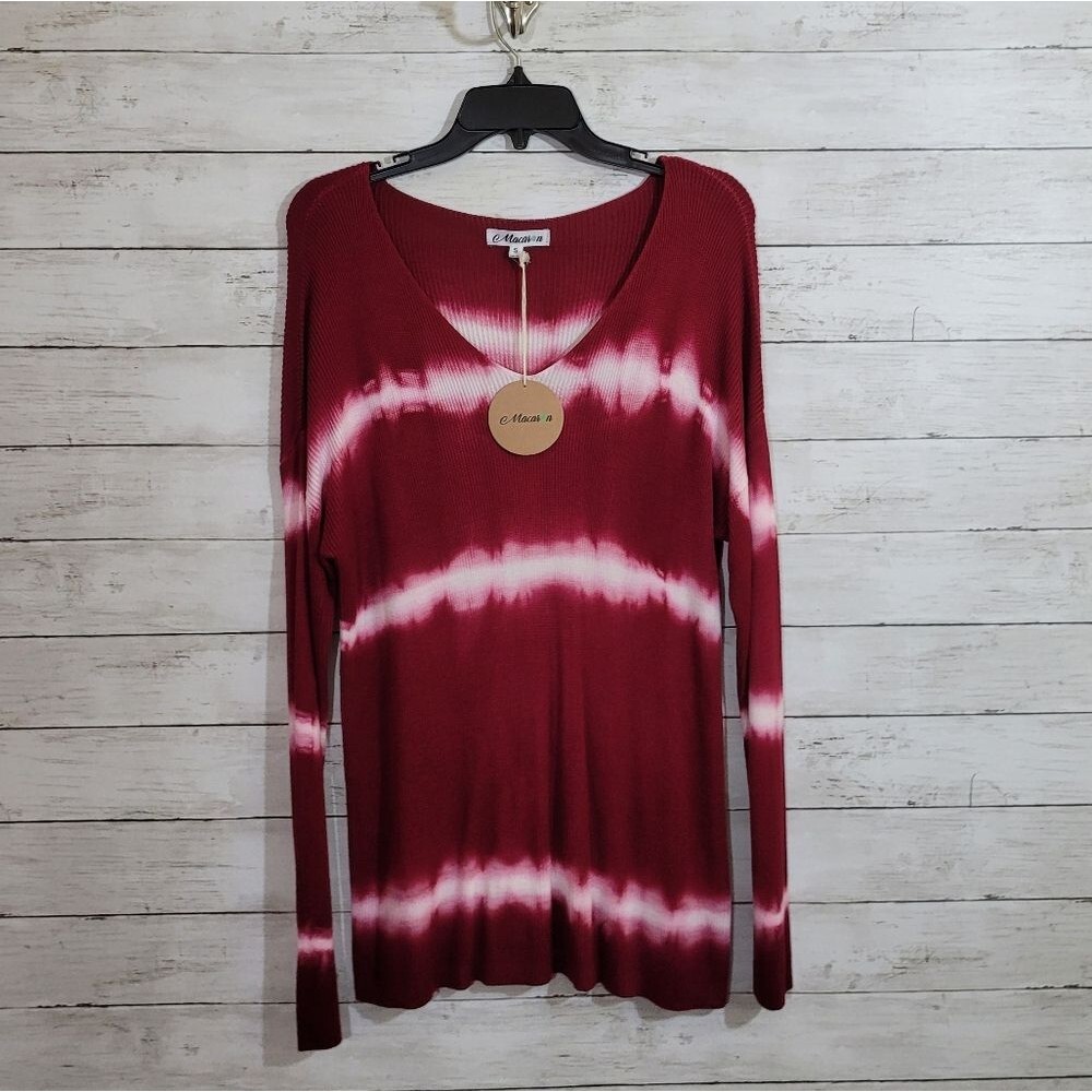 Boutique Macaron Red & White Stripe Tie‎ Dye Sweater Tunic Top Size Small